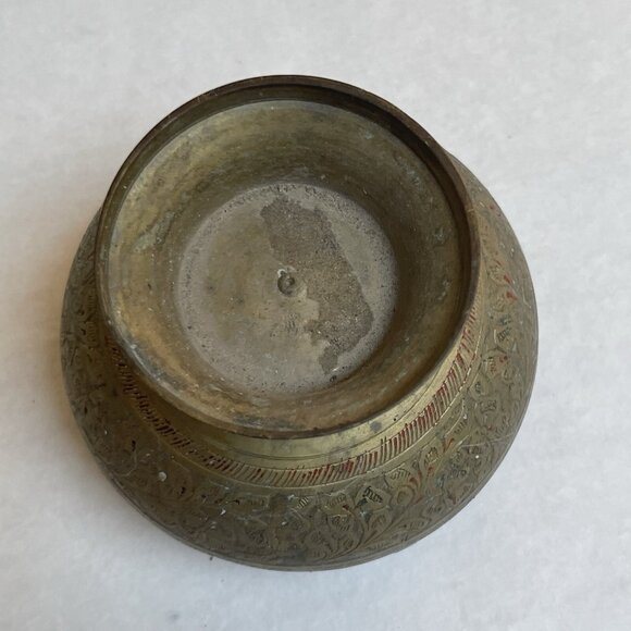 Beautiful Solid Brass Etched Footed Bowl Trinket Holder Planter Home Decor - Picture 4 of 6